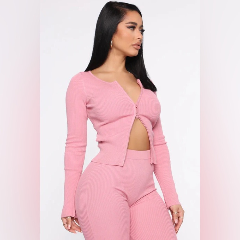 Pink fashion, nova, zipper, long sleeve top & bottoms set - Picture 6 of 15